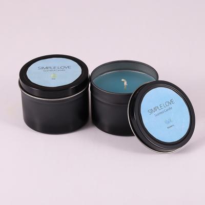 China OEM 2 Oz Gerecycleerd Matte Black Tin Can Candle voor Slaapkamer Te koop