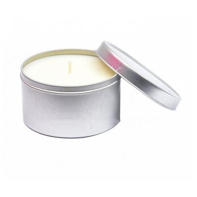 China Gold Sliver Scented Soy Tin Can Candle In Bulk 5.5oz for sale