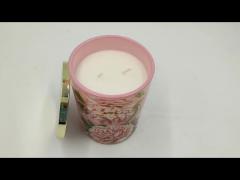Hurricane Glass Jar Scented Candle Pink Flower Printing With Metal Lid 4 oz