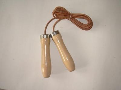 China leather jump rope with red beech wooden handle for sale