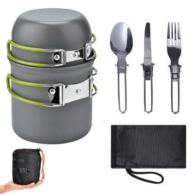 China Outdoor Amenities Outdoor pot set for 1-2 people Portable camping cookware with cutlery en venta
