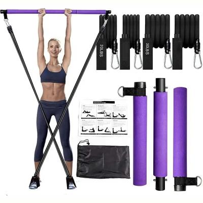 China Pilates Bar Kit with Resistance Bands Home Gym Workout Bar Portable 3-Section Exercise Pilates Sticks Bar for sale