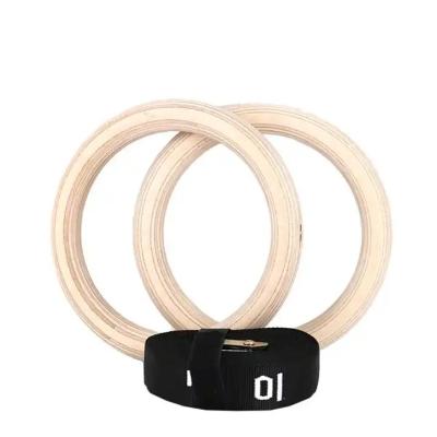 China Custom logo Fitness Strength Training Wooden Gym Ring with Adjustable Nylon Straps for sale