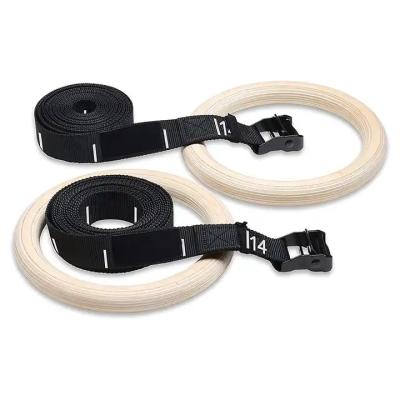 China gymnastic rings wood 32mm Wooden Gym Rings with Enhanced Flexible Buckles & Durable Adjustable Straps for sale