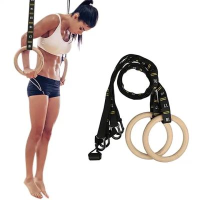 China Body Building Adjustable Strap Core Strength Exercise Gymnastic Wooded Gym Rings for sale