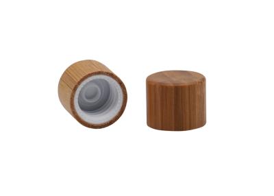China 18 / 410 Plastic Screw Caps With Bamboo Covered For Essential Oil Bamboo Screw Cap for sale