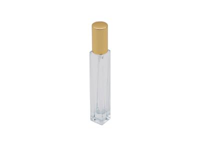 China Botella del probador del perfume de Colonia del cuadrado con la bomba del espray del aluminio del oro en venta