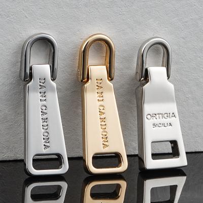 China Non Lock Slider Type Zipper Sliders For Designer Handbag Custom Logo Zipper Pull Metal for sale