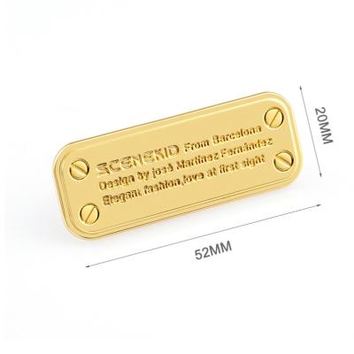 China Handbag Customized Logo Gold Metal Label with 4 Decorative Screws Custom Metal Name Plate for sale