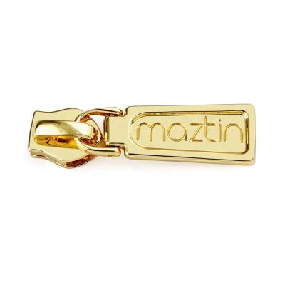 China Custom Logo Fashion Customize Zipper Slider Head And Puller Gold Zip Slider Puller Metal For Handbags for sale