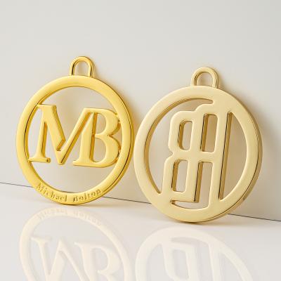 China Handbag Charms Gold Plated Design Private Cut Out Logo Custom Metal Tags for Bags for sale