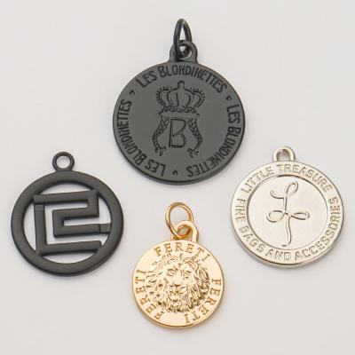 China Custom Gold Pendant Circle Metal Logo Tag Plated Disc Charms Tag for Purse Eco-Friendly for sale