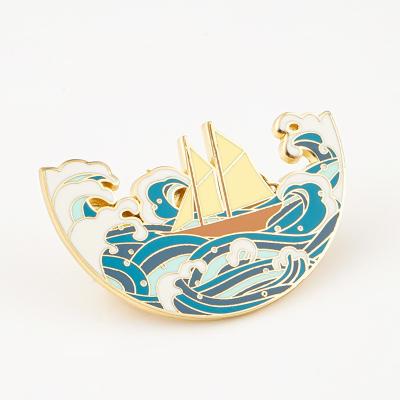 China Customized Hard Enamel Lapel Badge Sailboat Brooches for Gift Backpack Hats Decoration for sale
