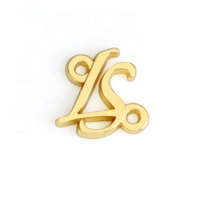 China Garment Customized Size Letters Gold Metal Logo Plate Sewing Metal Clothes Label Tag with Two Holes for sale