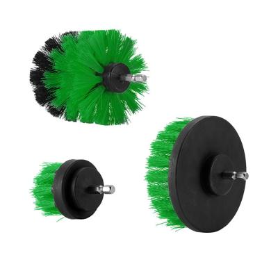 China 3 Piece Scrub Brush Drill Attachment Kit Green Cleaning Hard Drill Cleaning Brush for sale