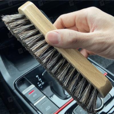 China Horsehair Solid Beech Wood Handle Cleaning Brush 12x5.7x4cm for sale