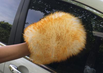 China Color doble reutilizable del amarillo del guante del mitón del coche que se lava echado a un lado con lanas puras del 100% en venta