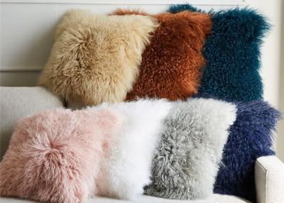中国 居間マイクロ スエードのライニングが付いている長いカーリー ヘアー16インチのモンゴルの毛皮の枕 販売のため