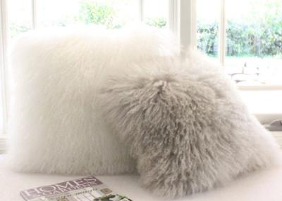 China Double Sided Sheepskin Soft Fuzzy Pillows , Real Mongolian Fur Cushions for sale