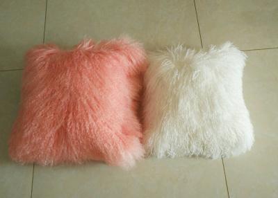 China Mongolian fur Pillow Long Lamb Wool Cushion Genuine Tibet Curly Fur Pillow Pink for sale