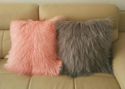 China Genuine Mongolian fur 100% Pink Long Hair Sheepskin Lamb fur Throw Pillow 45cm square for sale