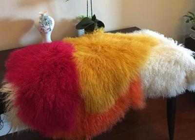 China Mongolian Rectangle Real Sheepskin Rug Long Curly Tibet Wool With Dyed Color for sale