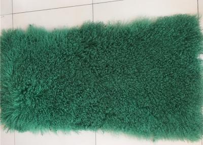 China Dark Green Dyed Mongolian Lambskin Throw Blanket 60 X120cm Soft With Long Hair for sale