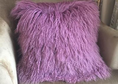 China Mongolian fur pillow Lavender Real Luxury Tibetan Sheep Fur Throw 16 inch for sale