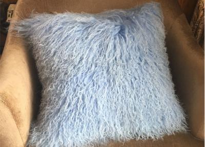 China Mongolian fur pillow Sky Blue Luxury Long Sheep Fur Couch Pillow in Hotel for sale