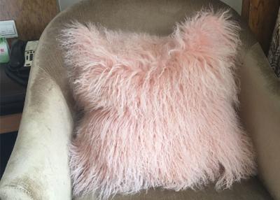 China Long Tibetan Sheepskin Wool Real Pink Mongolian Lamb Fur Cushion Cover for sale