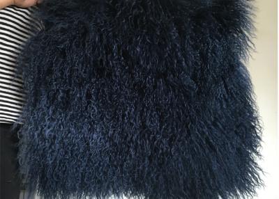 China Navy Blue Real Mongolian Lambskin Rug Car Chair Seat Covers With Long Curly Hair for sale