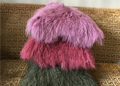 China Mongolian fur Pillow Luxurious Purple Dyed Single Sided Fluffy Fur Bed throw for sale