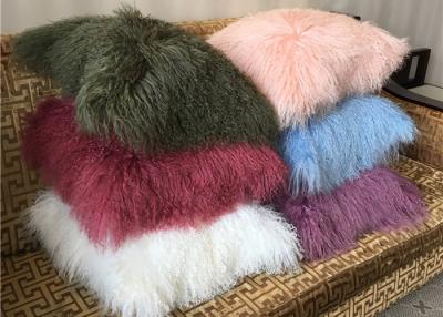 China Real Tibetan Lambskin Colorful Furry Mongolian Sheep Fur Throw Pillows for sale