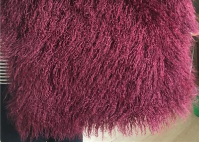 China Wine Color Small Sheepskin Throw , Long Hair Windproof Tibetan Lamb Fur Pelts  for sale