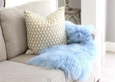 China Light Blue Long Hair Mongolian Sheepskin Rug Chair Cover With Customized Size for sale