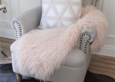 China Light Pink Real Sheepskin Rug Long Silky Curly Fur 2' X 4' For Winter / Spring / Autumn for sale