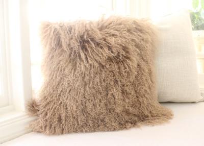China Mongolian fur Pillow TIBETAN MONGOLIAN SHEEPSKIN FUR CUSHION TAN  50cm for sale