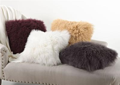China Warm Real Fur Pillow Covers , Customized Decorative Mongolian Fluffy Cushions  for sale