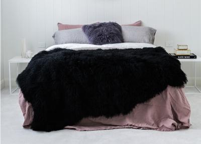 China Luxury Tibetan Real Sheepskin Rug Black Long Silky Curly Fur 120 *180cm For Floor for sale