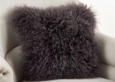 China Dark Gray Fuzzy Throw Pillows , Soft Curly Hair Wool Decorative Bed Pillows  for sale