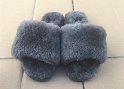 China Thick Wool Grey Sheep Wool Slippers Open Toe Warm Fur For Winter Indoor for sale