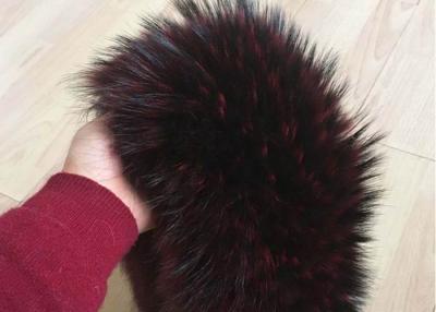 China Extra Long Pile Real Raccoon Fur Collar Scarf Wine Color With Button Holes for sale