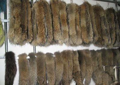 China Brown Real Fur Hood Trim For Cloth , Raccoon Detachable Real Fur Collar 30 Cm * 80 Cm for sale