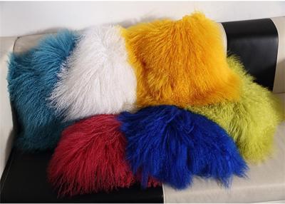 China Rot/Blau 18 Zoll-langes Schaf-Pelz-Kissen, mongolischer Pelz-Wurfs-Kissen im Freien  zu verkaufen