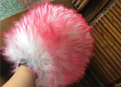 China Household Red Color Sheepskin Car Wash Mitt With Long Hair / Both Side Wool for sale