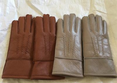 China Windproof Men'S Shearling Sheepskin Gloves , Thick Fur Lined Leather Gloves Mittens  for sale