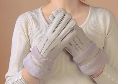 China Waterproof Womens Shearling Lined Gloves , Ladies Grey Sheepskin Gloves  for sale