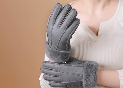 China Double Face Leather Mittens Sheepskin Lined , Windproof Sheepskin Driving Gloves for sale