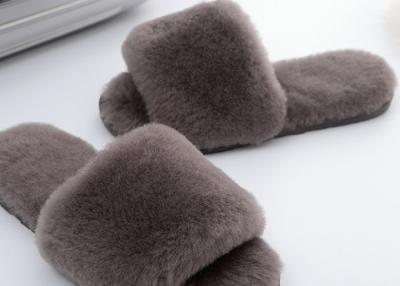 China Light Grey Lambswool Fluffy Flip Flop Slippers , Women'S Backless Sheepskin Slippers for sale