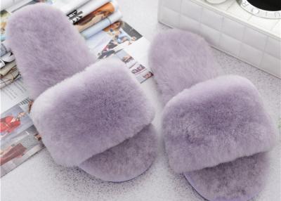 China Open Toe Durable Women Soft Fuzzy Slippers Breathable With Australia Sheepskin for sale